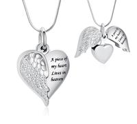 Collier avec pendentif urne funéraire en forme de cœur avec ailes d'ange pour homme et femme avec inscription « Always in my Mind Forever in my Heart », Acier inoxydable, Pas de pierre précieuse