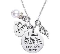 Collier avec pendentifs I Used To Be His Angel Now He's Mine, une aile d’ange, un cœur Cadeau funéraire pour son papa (J’étais son Ange, il est maintenant le mien)