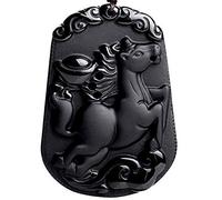 Collier avec perles en obsidienne naturelle - Amulette chinoise - Avec chaîne de perles réglable, Obsidienne, Obsidienne