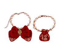 Collier avec perles et nœud pour chats, collier réglable pour animal domestique, collier élégant avec pendentif nœud papillon collier princesse