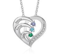 Collier avec pierre de naissance personnalisable pour maman, grand-mère - Collier avec pendentif en forme de cœur - Cadeau pour la fête des mères, un anniversaire, taille unique, Laiton, Zircone