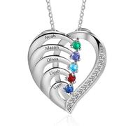 Collier avec pierre de naissance personnalisable pour maman, grand-mère - Collier avec pendentif en forme de cœur - Cadeau pour la fête des mères, un anniversaire, taille unique, Laiton, Zircone