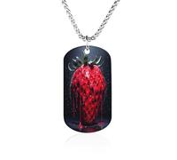 Collier avec plaque d'identité en forme de fraise rouge vif sur chaîne de 60 cm avec pendentif photo personnalisé pour homme et femme en acier inoxydable avec image commémorative pour couple, bijoux