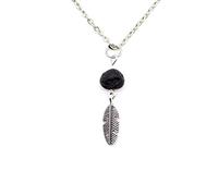 Collier avec pompons en perles de pierre de lave noire - Pour aromathérapie - Huile essentielle - Diffuseur de parfum - Collier pour femme - Argent - Moyen - Plastique