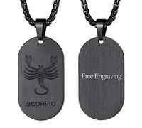 Collier avec Prénom Personnalisable,Pendentif Noir Zodiaque Scorpion Acier Inoxydable avec Chaîne 60cm,Bijoux Signe Astrologique Plaque Militaire Idée Cadeau Personnalisé Homme Femme Garçon