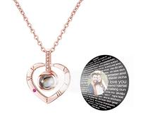 Collier avec projection de coeur en argent sterling 925 avec photo personnalisée Je t'aime Collier 100 langues Anniversaire personnalisé Cadeaux romantiques pour sa petite amie Femme Or rose