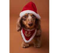 VERTBAUDET Collier Bandana + Bonnet de Noël pour Chien Rouge S/M