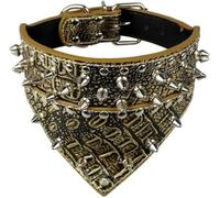 Collier Bandana en Cuir pour Chien, écharpe, Bavoir, Pointes, Collier pour Chien à Pointes, Collier en Cuir pour Animaux de Compagnie de Taille Moyenne et Grande, doré et Marron, XS