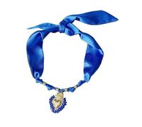 Collier bandana en satin bleu, breloque cœur en acier inoxydable et résine, collier ras du cou réglable, One Size, Métal, Pas de pierre précieuse