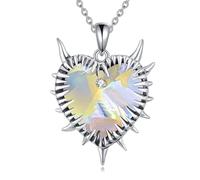 Collier barbelé en argent sterling S925 avec pierre de naissance - Pendentif en forme de cœur à pointes - Bijoux gothiques pour femmes et hommes - Cadeau unisexe, Moyen, Argent sterling, Pas de pierre