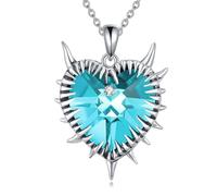 Collier barbelé en argent sterling S925 avec pierre de naissance - Pendentif en forme de cœur à pointes - Bijoux gothiques pour femmes et hommes - Cadeau unisexe, Moyen, Argent sterling, Pas de pierre