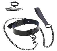 Collier BDSM 43,5cm Ø2,5cm avec laisse 115cm cuir artificiel noir métal collier réglable harnais sm jouet érotique sexy couple accessoires bondage femme ras de cou gothique FOPS B19