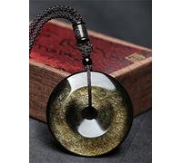 Collier Beignet Obsidienne En Or Naturel Pendentif Sculpté À La Main Or Noir Pierre Précieuse Beignet Collier Pendentif Amulette Porte-bonheur