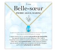 Collier Belle-sœur Pierre Aigue-marine Cadeaux pour elle en Argent Sterling 925 Idée belles-sœurs Noël Anniversaire Motivant - Coffret avec DÉDICACE incluse (Pierre Aigue-marine Belle-sœur or)
