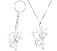 Collier biblique Lamb of God pour homme et femme avec pendentif croix de pardon et de mouton, 1.09*1.59in, Acier inoxydable, Pas de gemme