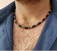 Collier, bijoux en perles, Collier Homme Collier Africain Mode Bijoux en perles Africaines Tendance Collier Surfeur Cadeau Homme Collier Plage en Bois Collier en Argent 925 (Color : 2, Size : 45cm)