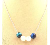 Collier bleu clair en perles d'oeil de tigre + chaîne en acier inoxydable de 8 mm en pierre de lune