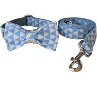 Collier Bleu en Coton personnalisé de qualité pour Petits, Moyens et Grands Chiens, pièces métalliques, Accessoires pour Animaux de Compagnie, Ensemble de Laisse et Collier à nœud, S