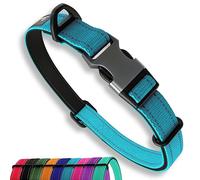 Collier Bleu pour Chien de Taille Moyenne - Collier réfléchissant et rembourré pour Chien - Collier rembourré réglable en Aluminium avec Anneau en V pour Chien