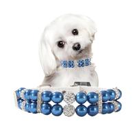 Collier bleu pour chiennes femelles, collier fantaisie avec perles de cristal bling-bling, bijou pour animaux de compagnie pour chiens de petite et moyenne taille, taille S