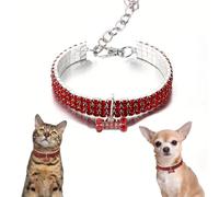 Collier bling pour petits chiens, collier en strass pour chat et chiot, chaîne à paillettes avec pendentif en forme d'os, rouge, taille XS