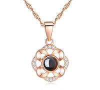 Collier Bloom Folder « Dich ich Liebe », gravure en 100 langues, collier d'amour pour petite amie, cadeau pour femme, fête des mères, Saint-Valentin, Noël, taille moyenne, bronze (or rose)