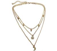 Collier Bohème Lune E Pendentif Alliage Plaque Or 3 Couches Chaîne Collier pour Femme Chaîne Eométrique Pendentif Rond - OrOpération Facile