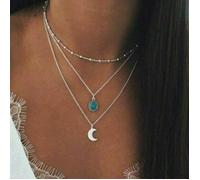 Collier - BOHO - Lune Turquoise - Argent - Lot de 2 - Bijoux d'Amitié pour Femmes et Filles