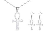 Collier/boucles d'oreilles en acier inoxydable avec croix Ankh pour femme Symbole égyptien antique Dieux de Ankh Croix collier/boucles d'oreilles amulette bijoux cadeau, Acier inoxydable, Pas de gemme