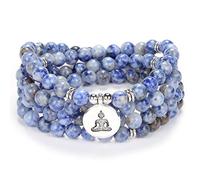 Collier Bouddha Zen Mala Prière Pierre Perles 108 Bracelet avec Porte-Bonheur Yoga pour la Méditation (Agate Jaspe Tache Bleue (Blue Spot Jasper Agate))