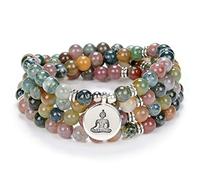 Collier Bouddha Zen Mala Prière Pierre Perles 108 Bracelet avec Porte-Bonheur Yoga pour la Méditation (Agate indienne (Indian Agate))