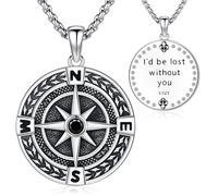 Collier Boussole Argent Sterling 925 pour Homme Femme, Collier Boussole Homme, Pendentif Boussole Viking Bijoux Boussole Cadeau Fin d'études pour Homme Femme Fille Garçon