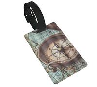 Collier Boussole Emblème Bronze 2 Pcs Étiquettes de Bagage, Boucle d'étiquette d'identification de Couverture de Confidentialité et Carte d'Adresse pour Valise de Sac de Voyage