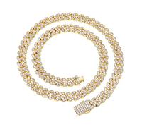 Collier / bracelet à maillons cubains avec fermoir à ressort classique glacé de 9 mm, brillance éternelle, collier ras du cou plaqué or 14 carats, diamant plaqué or, serti à griffes 5A, bijoux hip-hop