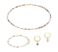 Collier bracelet et boucles d'oreille en pierre agate botswana femme Sloya Serena Blanc 17,5/23 cm