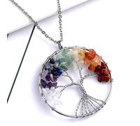Collier Camerazar en acier chirurgical avec minéraux colorés en forme d'arbre porte-bonheur