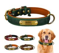 Collier canin en Cuir véritable, Personnalisable avec Plaque gravée, rembourré Doux et très résistant, réglable pour Toutes Tailles de Chiens (Dark Green, M: Neck 31-39cm, Width 2.0cm)