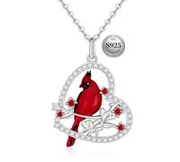 Collier cardinal pour femme en argent sterling avec pendentif en forme de cœur cardinal qui apparaît lorsque les anges sont proches - Joli oiseau - Cadeau de fête des mères, Argent sterling, Zircone cubique