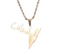 Collier Carte Arabe Palestine - Armoiries Cadeau Patriotique,Bijoux Souvenir Patriotique pour Homme Femme,Bijoux en Chaîne Amulette Africaine,Pendentif Cartes De Pays,Jaune,50 Cm