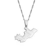 Collier Carte De La République Du Congo Pour Bijoux Unisexe, Pendentif Carte De Brazzaville Accessoires De Robe De Soirée Style Ethnique, Cadeau De Collier De Symbole Patriotique, Argent, Chaîne