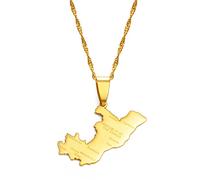 Collier Carte De La République Du Congo Pour Bijoux Unisexe, Pendentif Carte De Brazzaville Accessoires De Robe De Soirée Style Ethnique, Cadeau De Collier De Symbole Patriotique, Or, Chaîne De 4