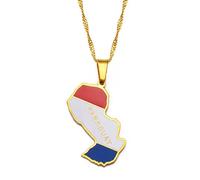Collier Carte Du Paraguay Pour Bijoux Unisexe, Pendentif Carte Du Paraguay Avec Drapeau Accessoires De Robe De Soirée Style Ethnique, Collier De Symbole Patriotique De Charme Cadeau, Or, Chaîne De