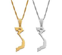 Collier Carte Du Vietnam Pour Bijoux Unisexe, Pendentif Carte Du Vietnam Avec Accessoires De Robe De Soirée En Forme De Cœur Style Ethnique, Collier Symbole Patriotique À Breloque Cadeau, Argent,