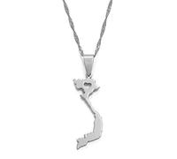 Collier Carte Du Vietnam Pour Bijoux Unisexe, Pendentif Carte Du Vietnam Avec Accessoires De Robe De Soirée En Forme De Cœur Style Ethnique, Collier Symbole Patriotique À Breloque Cadeau, Argent,