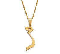 Collier Carte Du Vietnam Pour Bijoux Unisexe, Pendentif Carte Du Vietnam Avec Accessoires De Robe De Soirée En Forme De Cœur Style Ethnique, Collier Symbole Patriotique À Breloque Cadeau, Or, Cha