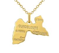 Collier Carte Guadeloupe Plaqué Or 18K - Chaîne Maille Forçat 50cm Mixte