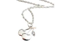 Collier cerise en argent sterling 925. Breloque « fruit love ». Petit pendentif gourmand. Cadeau pâtissier. Bijou simple, délicat et délicat pour tous les jours | Chaîne de 45 cm | Plaqué argent |