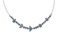 Collier Chaine Argent Cylindre d'Améthyste et Pépites de Larimar