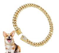 Collier Chaîne Chien Doré - Còllier ́aînè Cubaine pour Animaux | Cołlier ́ien Plaqué Or 25 Cm avec Boucle Sécurisée | Colĺier Décoratif À Cristaux Pòur Chiens & Chats | Idéal Poûr Balades, Photos,
