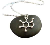 Collier chaîne en argent sterling 925 avec molécule de caféine, amour du café, chimiste, chimie, science médicale, médecin, infirmière, biologiste moléculaire | avec chaîne de 45 cm | plaqué argent